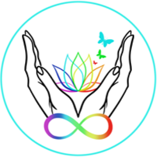 Ozenenergies entre deux mains se trouve une fleur de lotus avec une envolée de papillons couleur des chakras- soins énergétiques- Nieppe
